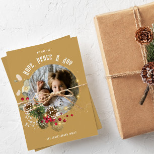 Elegant Hope Peace Joy Gold 1 Photo Holiday Card