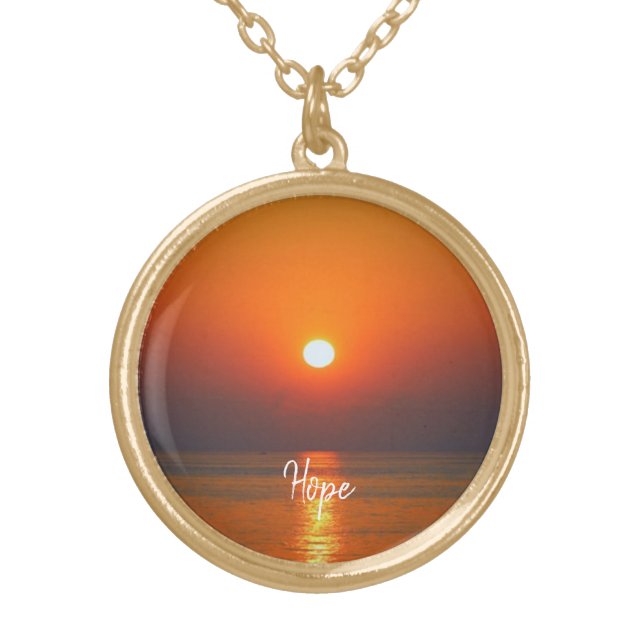 Elegant hope sunrise photo gold plated necklace (Front)