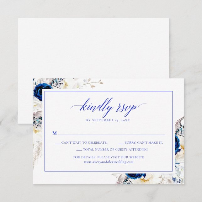 Elegant Horizon Blue Calligraphy Wedding RSVP Card (Front/Back)
