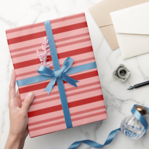 Elegant Horizontal Red and Pink Candy Cane Stripes Wrapping Paper