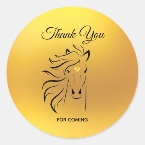 Elegant  Horse Art on Gold Thank You Classic Round Sticker