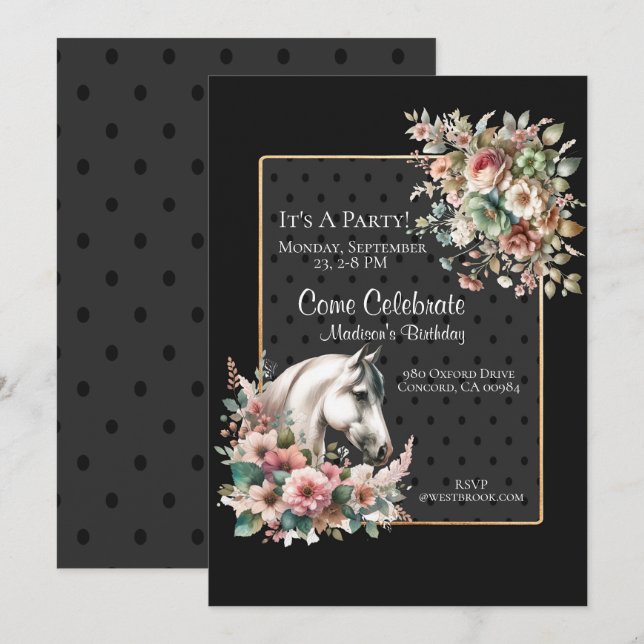 Elegant Horse Birthday  Invitation (Front/Back)