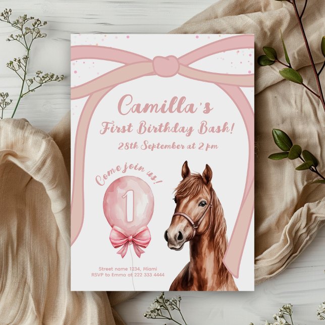  Elegant Horse Bow 1st Birthday Invitation (Creator Uploaded)