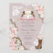 Elegant Horse Crest Pink Gray Charro Quinceanera  Invitation (Front/Back)