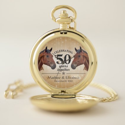 Elegant Horse Custom Gold 50th Wedding Anniversary Pocket Watch