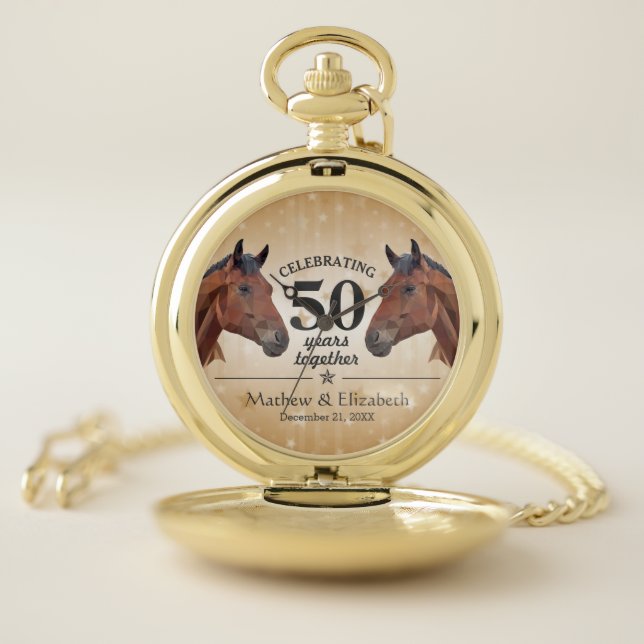 Elegant Horse Custom Gold 50th Wedding Anniversary Pocket Watch (Inside)