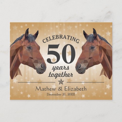 Elegant Horse Custom Gold 50th Wedding Anniversary Postcard