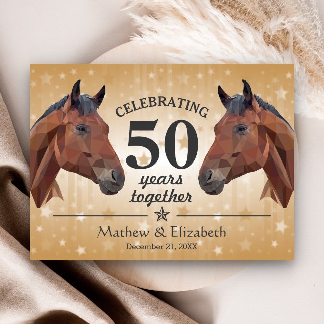 Elegant Horse Custom Gold 50th Wedding Anniversary Postcard (Creator Uploaded)