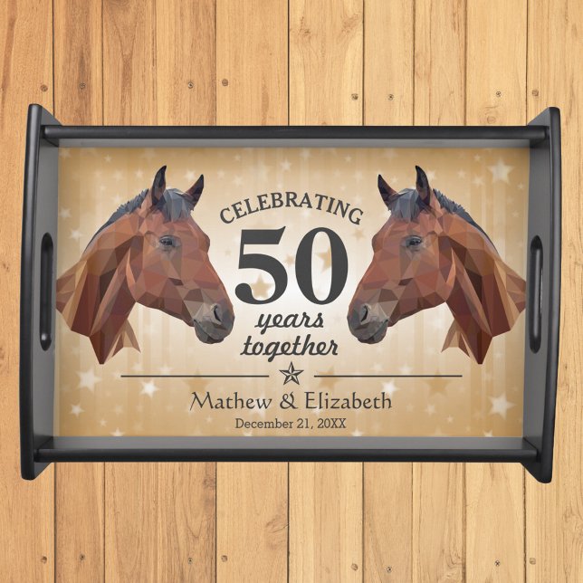 Elegant Horse Custom Gold 50th Wedding Anniversary Serving Tray (Creator Uploaded)