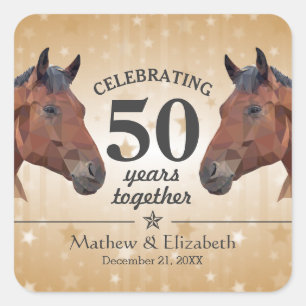 Elegant Horse Custom Gold 50th Wedding Anniversary Square Sticker