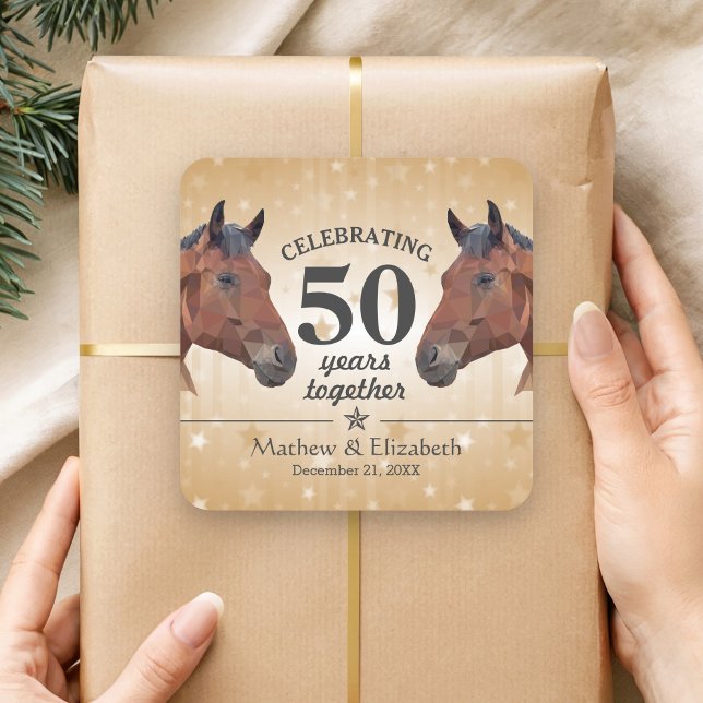 Elegant Horse Custom Gold 50th Wedding Anniversary Square Sticker (Creator Uploaded)