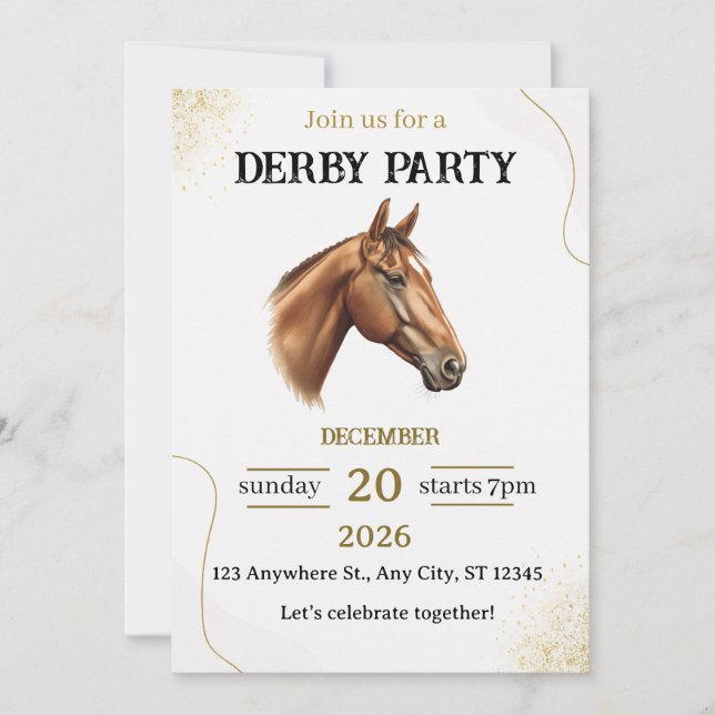Elegant Horse Derby Party Invitation (Front)