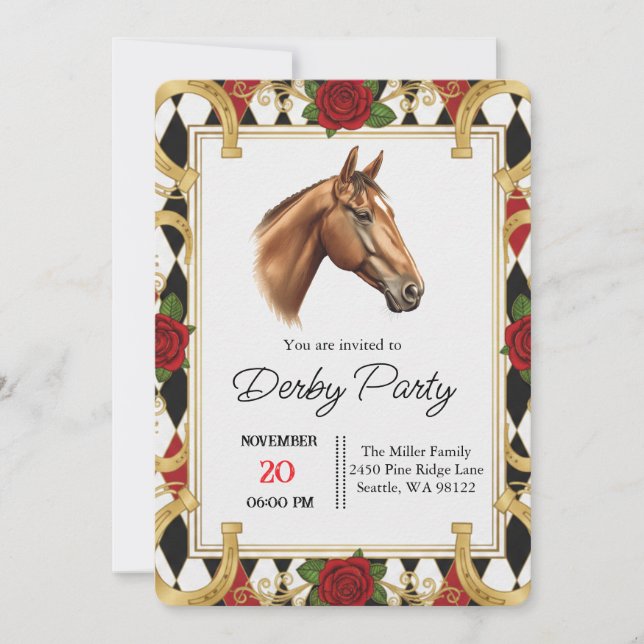 Elegant Horse Derby Party Invitation (Front)