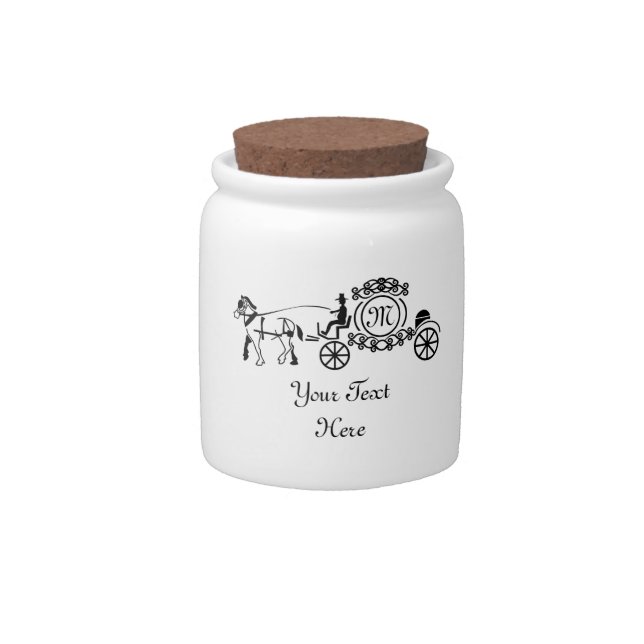 Elegant Horse Drawn Wedding Wagon Monogram Candy Jar (Front)