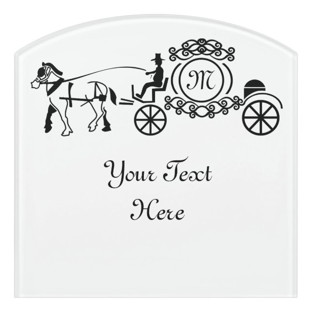 Elegant Horse Drawn Wedding Wagon Monogram Door Sign (Contour Front)