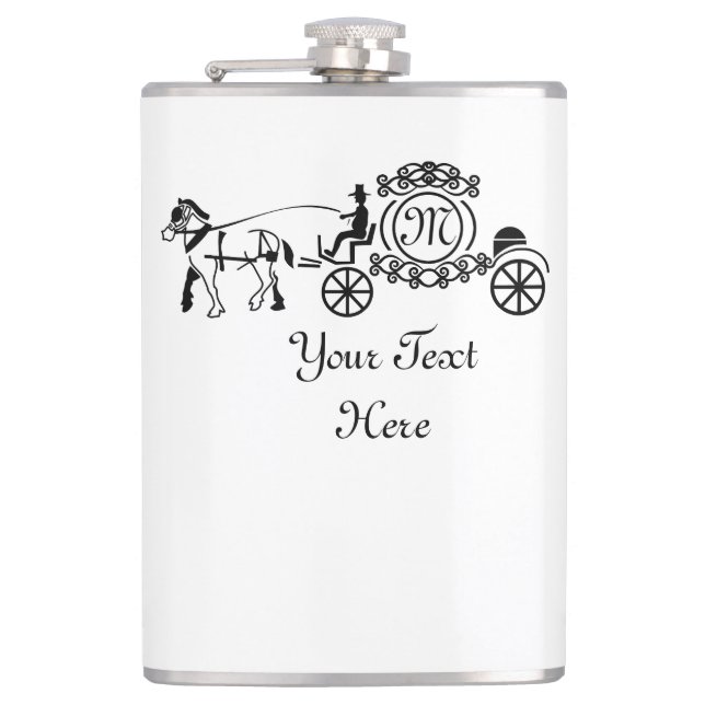Elegant Horse Drawn Wedding Wagon Monogram Flask (Front)