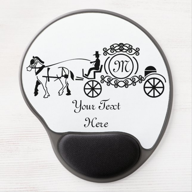 Elegant Horse Drawn Wedding Wagon Monogram Gel Mouse Pad (Front)