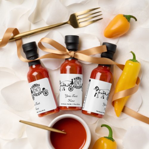 Elegant Horse Drawn Wedding Wagon Monogram Hot Sauces