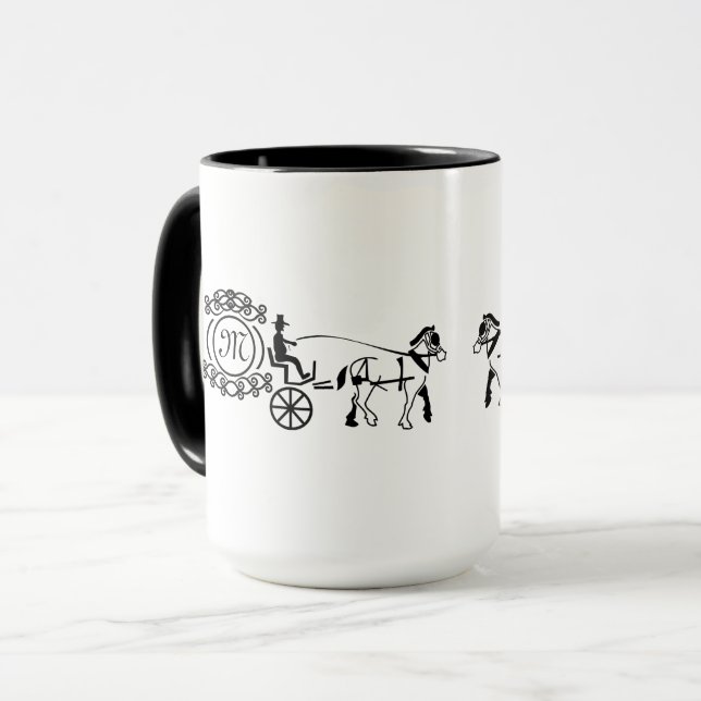 Elegant Horse Drawn Wedding Wagon Monogram Mug (Front Left)