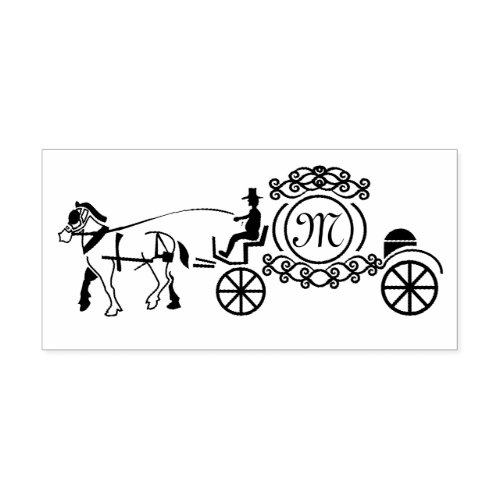 Elegant Horse Drawn Wedding Wagon Monogram Rubber Stamp