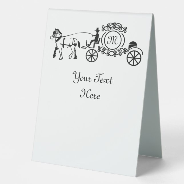 Elegant Horse Drawn Wedding Wagon Monogram Table Tent (Front)