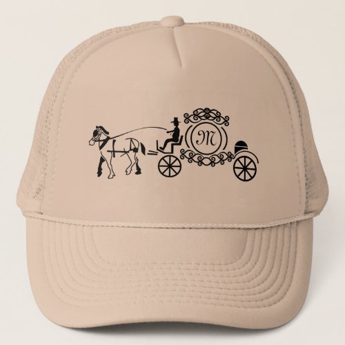 Elegant Horse Drawn Wedding Wagon Monogram Trucker Hat