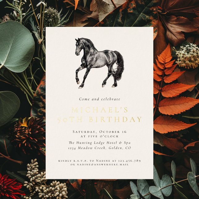 Elegant Horse Equestrian Adult Birthday Foil Invitation (Creator Uploaded)