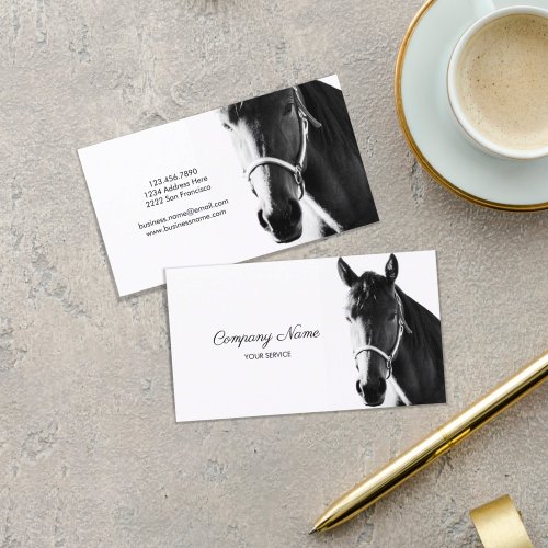 Elegant Horse Head Black White Business Card