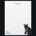 Elegant Horse Head Black White Letterhead<br><div class="desc">Customize this Professional Elegant Clean Minimalist Letterhead, featuring a black and white image of a beautiful horse head with a white horse halter on a white background. With a place for your company name and service at the top and for all the other contact information at the bottom left of...</div>