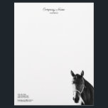 Elegant Horse Head Black White Letterhead<br><div class="desc">Customize this Professional Elegant Clean Minimalist Letterhead, featuring a black and white image of a beautiful horse head with a white horse halter on a white background. With a place for your company name and service at the top and for all the other contact information at the bottom left of...</div>