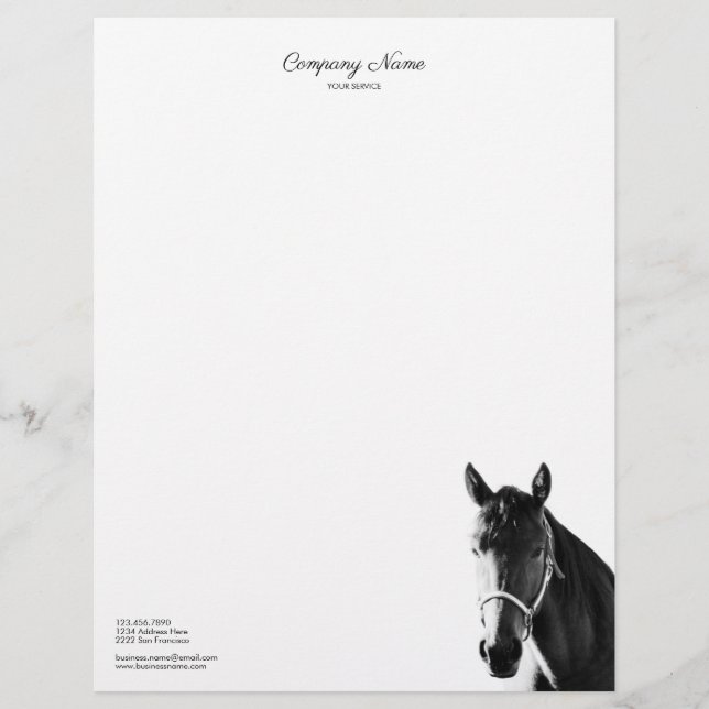 Elegant Horse Head Black White Letterhead (Front)