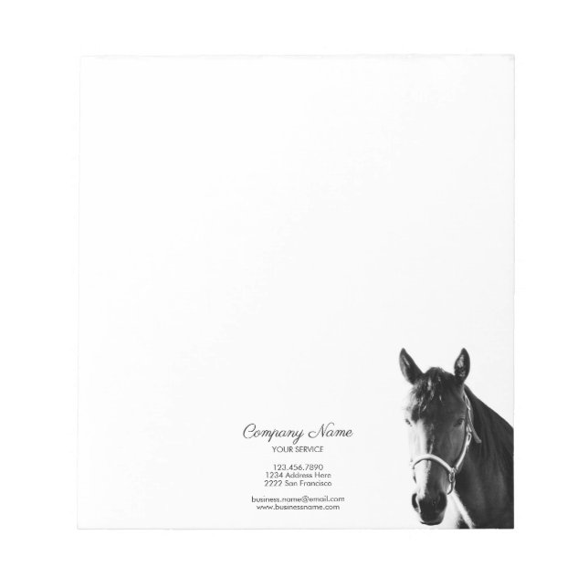 Elegant Horse Head BW Personalized Business Notepad (Front)