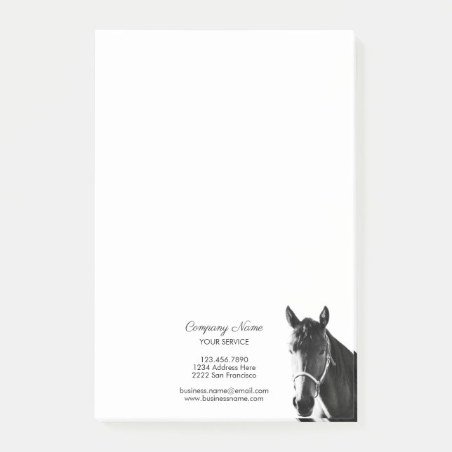 Elegant Horse Head BW Personalized Business Post-it Notes (Front)