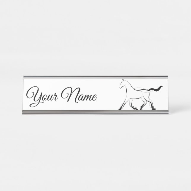 Elegant horse in black color desk name plate (Front)