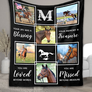 Elegant Horse Memorial Personalized Photo Collage Fleece Blanket