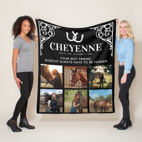 Elegant Horse Memorial Photo Collage Fleece Blanket