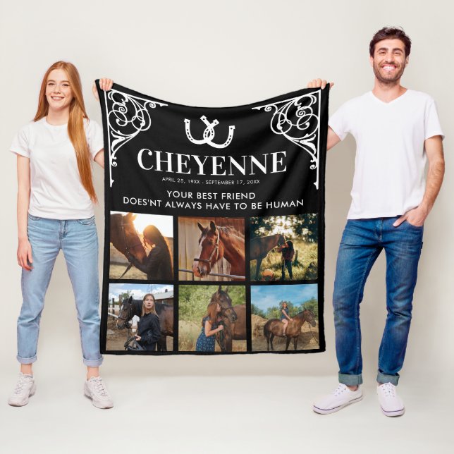 Elegant Horse Memorial Photo Collage Fleece Blanket (In Situ)