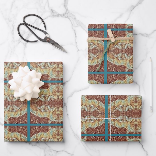 Elegant Horse Mirror Brown/ Gold + Sea Bed Green Wrapping Paper Sheets (Front)