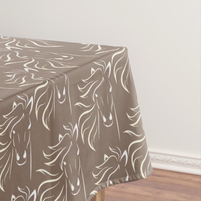 Elegant Horse Pattern on Beige Tablecloth (In Situ)