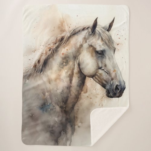 Elegant Horse Portrait Watercolor Style Equestrian Sherpa Blanket