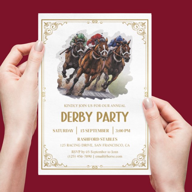Elegant Horse Race Derby Party Equestrian Invitation (Vintage Gold Derby Party Invitation)