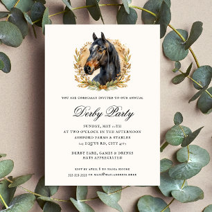 Elegant Horse Race Watercolor Wreath Derby Party Invitation