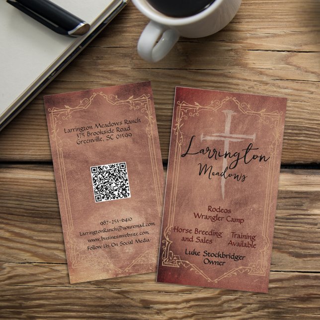 Elegant Horse Ranch Cross QR Code Business Card (Creator Uploaded)