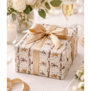 Elegant Horse Riders Belts and Bows Beige Script Wrapping Paper