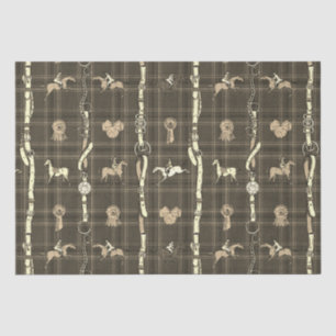 Elegant Horse Riders Belts and Bows on Brown Plaid Tissue Paper