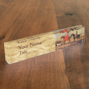 ELEGANT HORSE RIDING PARCHMENT DESK NAME PLATE