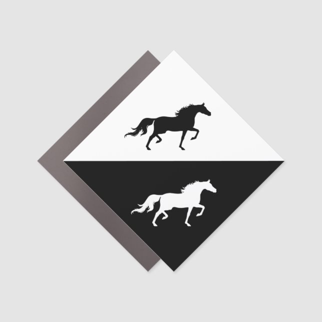 Elegant Horse Silhouettes on Black & White Car Magnet (Front)
