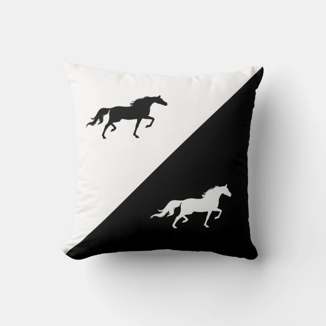 Elegant Horse Silhouettes on Black & White Throw Pillow (Front)