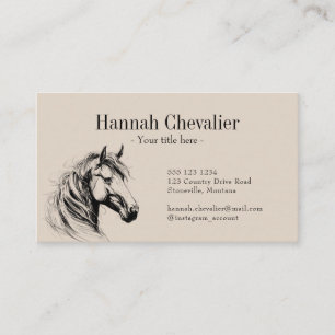 Elegant Horse Sketch Rustic Wood Equestrian Business Card