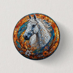 Elegant Horse Stained Glass Portrait Button